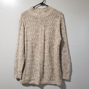 Bobbie Brooks Tan Cream Cable Knit Crew Neck Sweater Women's Large